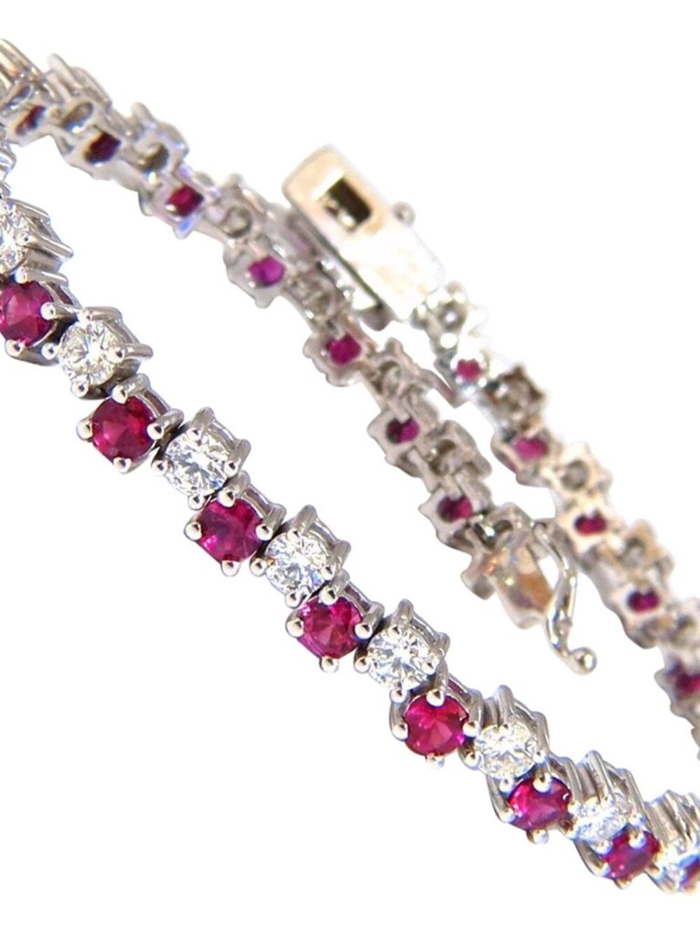 5.96ct natural ruby diamonds alternating tennis bracelet 14kt*